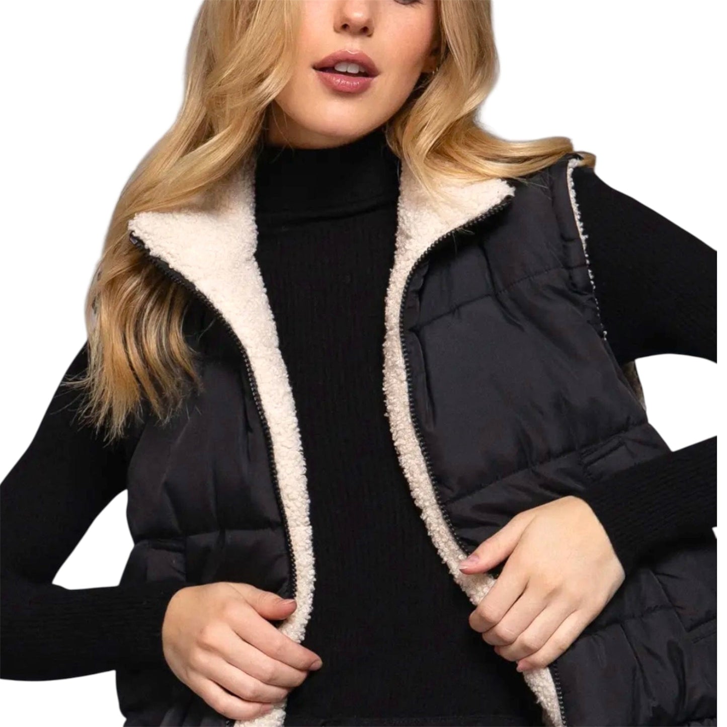 Black Reversible Sherpa Vest