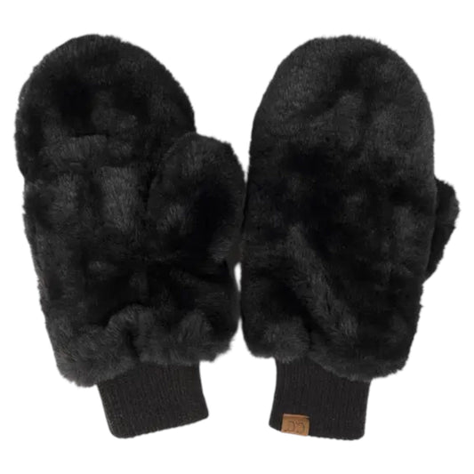 Black CC Faux Fur Touchscreen Accessible Mittens