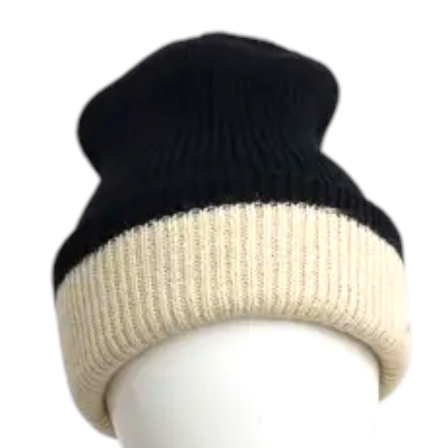 Black/Cream Two Tone Beanie Hat