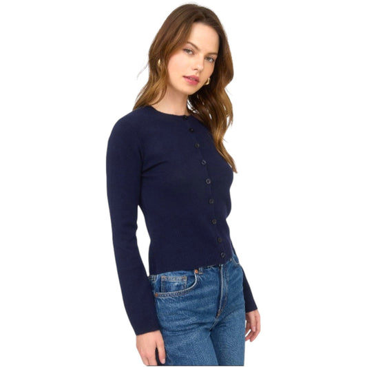 Navy Round Neck Button Down Cardigan Sweater