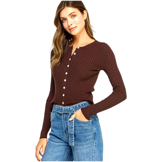 Brown Knit Eyelet Cardigan