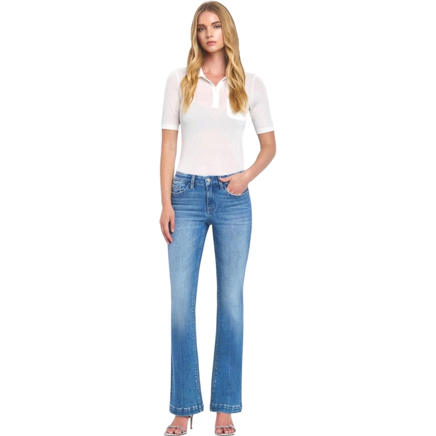 Mid Rise Seamless Bootcut Jeans with Trouser Hem