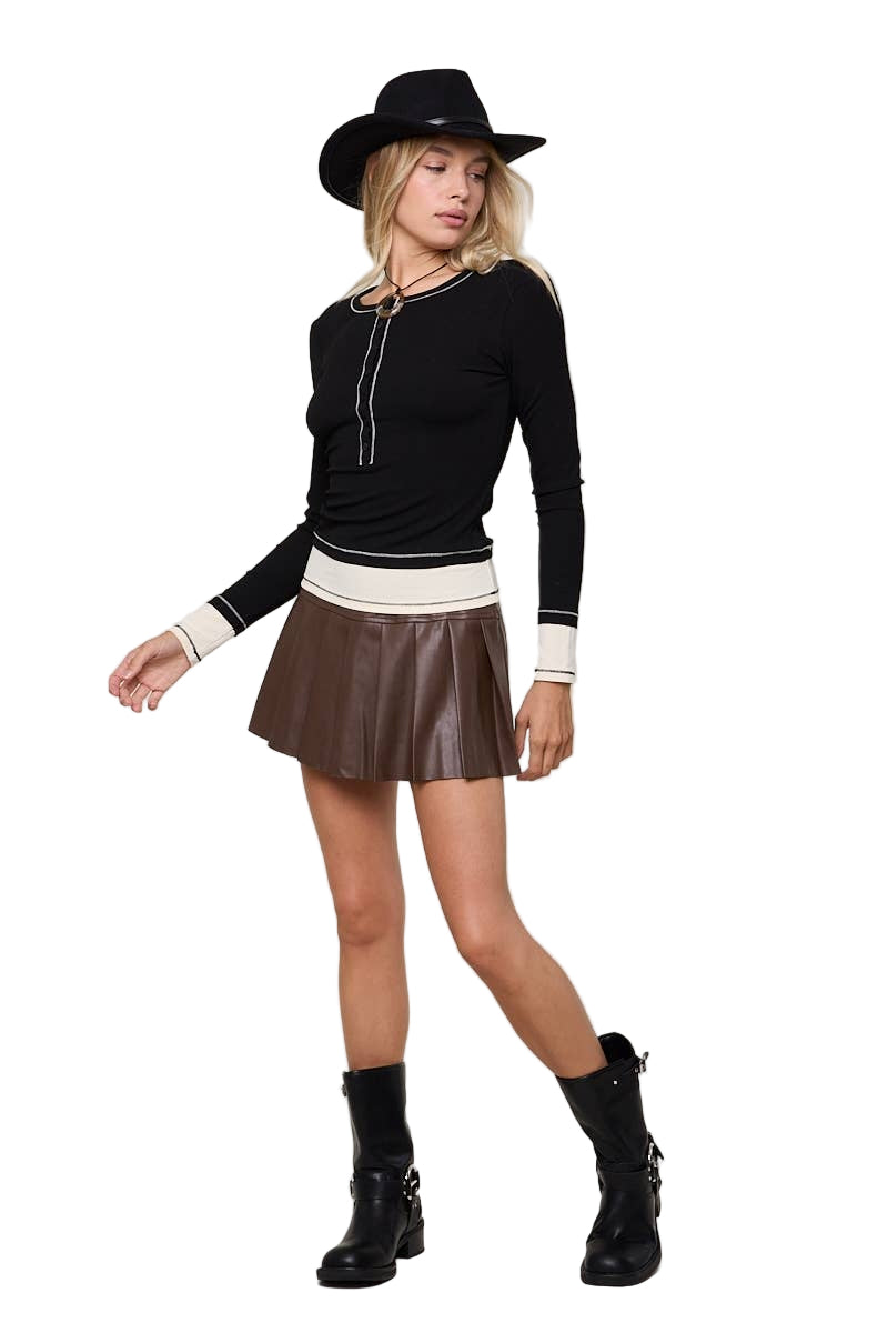 Boat Neck Long Sleeve Layered Knit Top