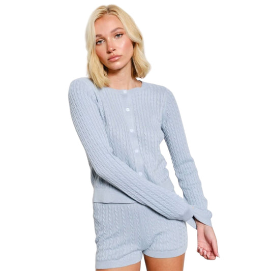 Dusty Blue Cable Knit Cardigan