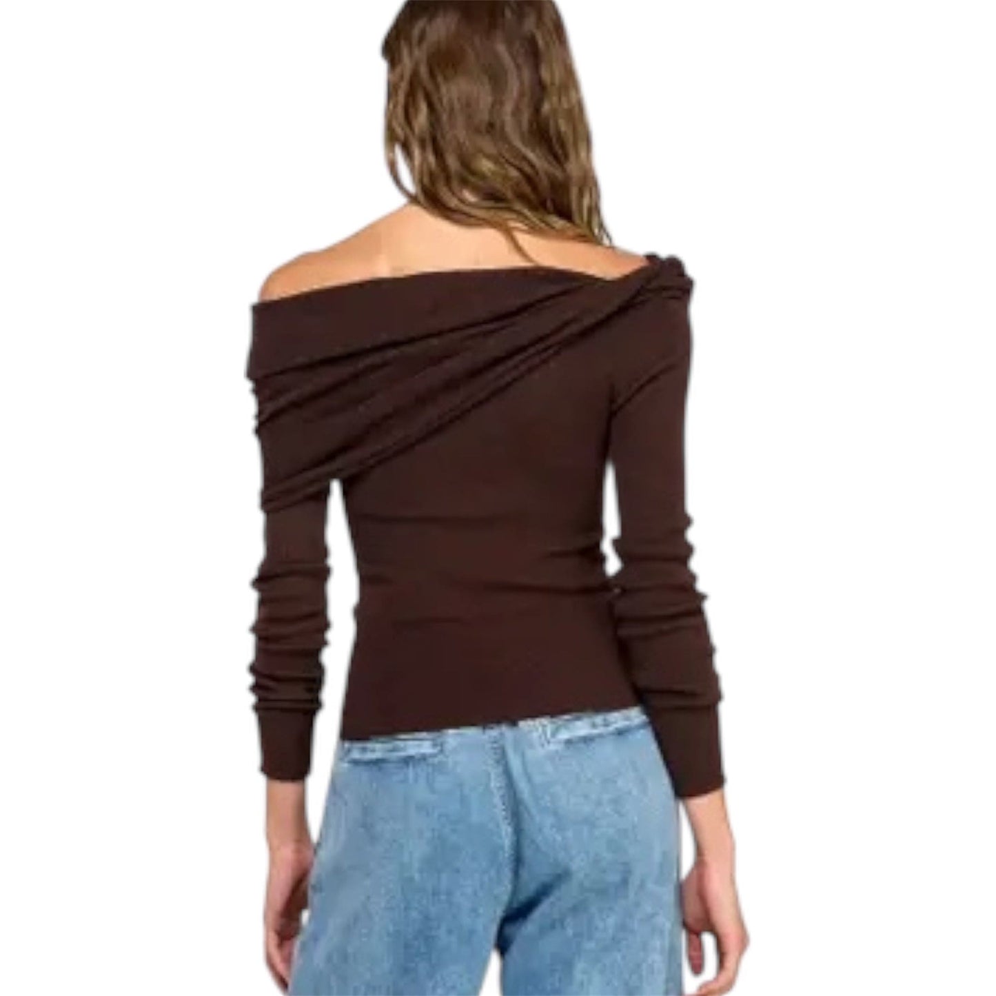 Brown Crossover Off The Shoulder Sweater