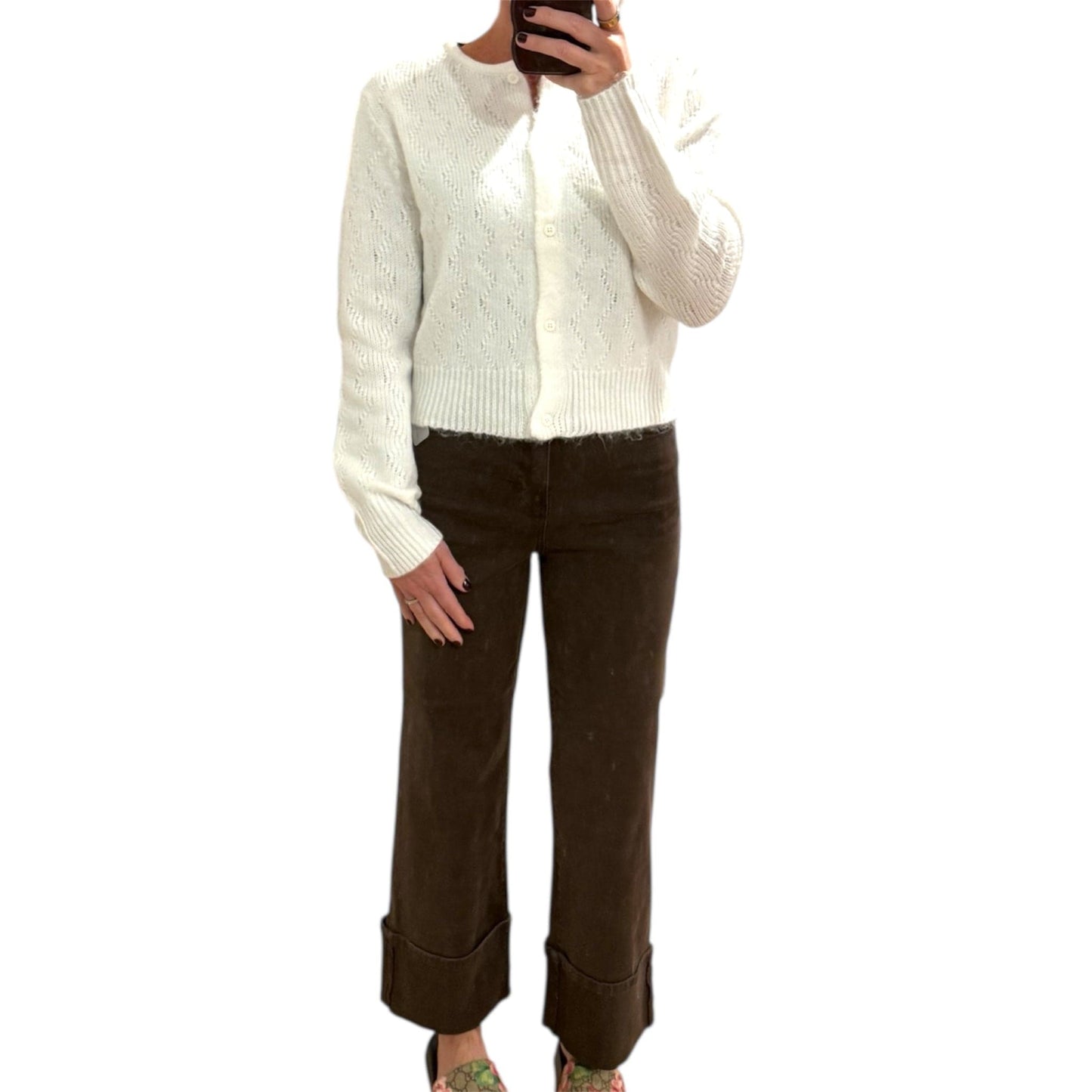 Brown Stretch Twill Jeans with Cuff