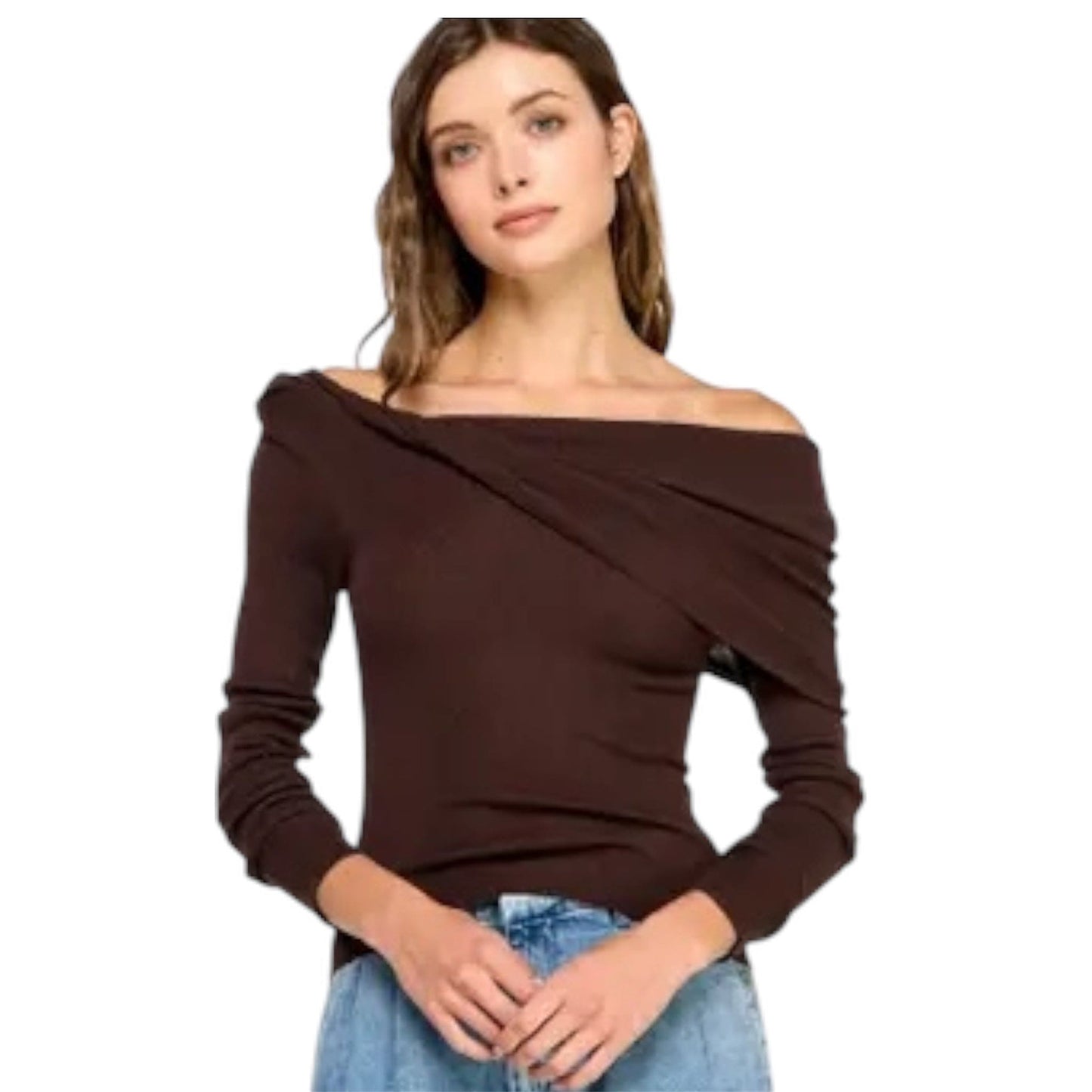 Brown Crossover Off The Shoulder Sweater