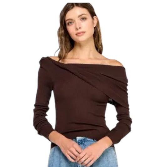 Brown Crossover Off The Shoulder Sweater