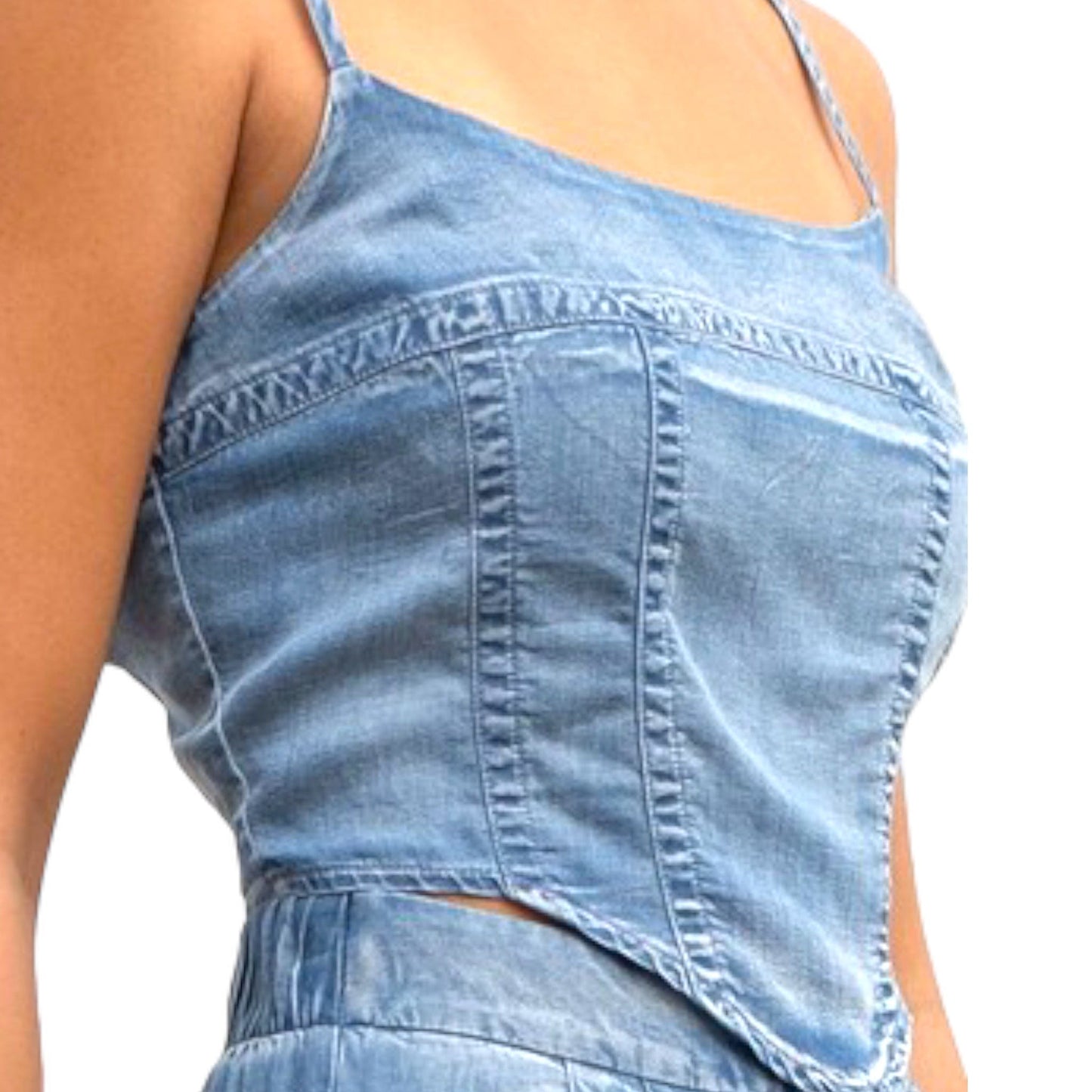 Washed Chambray Crop Corset Top