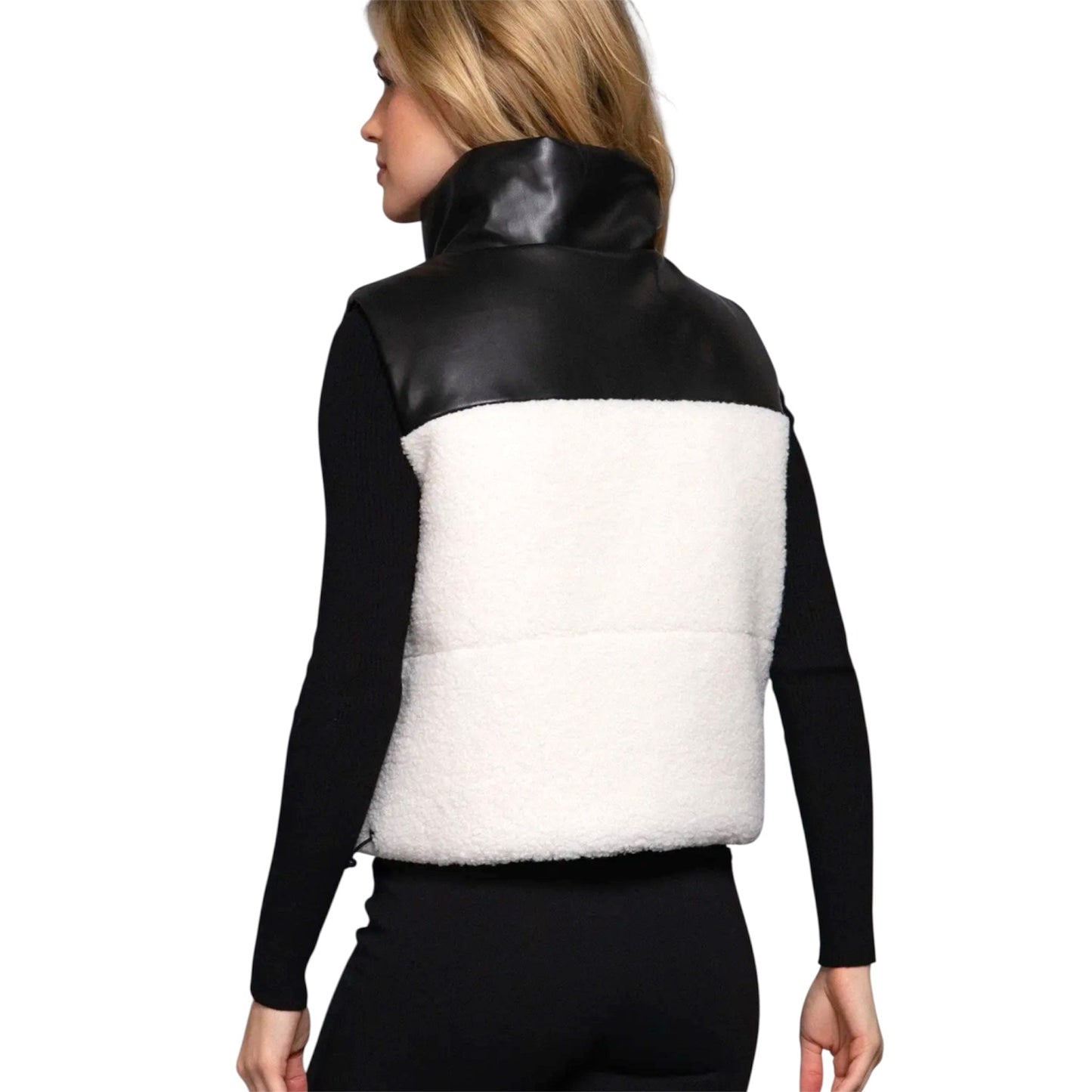 Reversible Black Faux Leather Sherpa Contrast Vest
