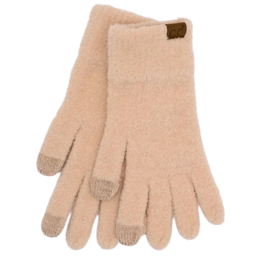 Beige CC Plush Chenille Gloves