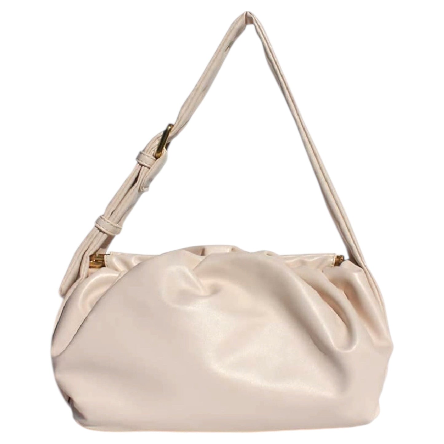 Ivory Vegan Leather Pleated Baguette