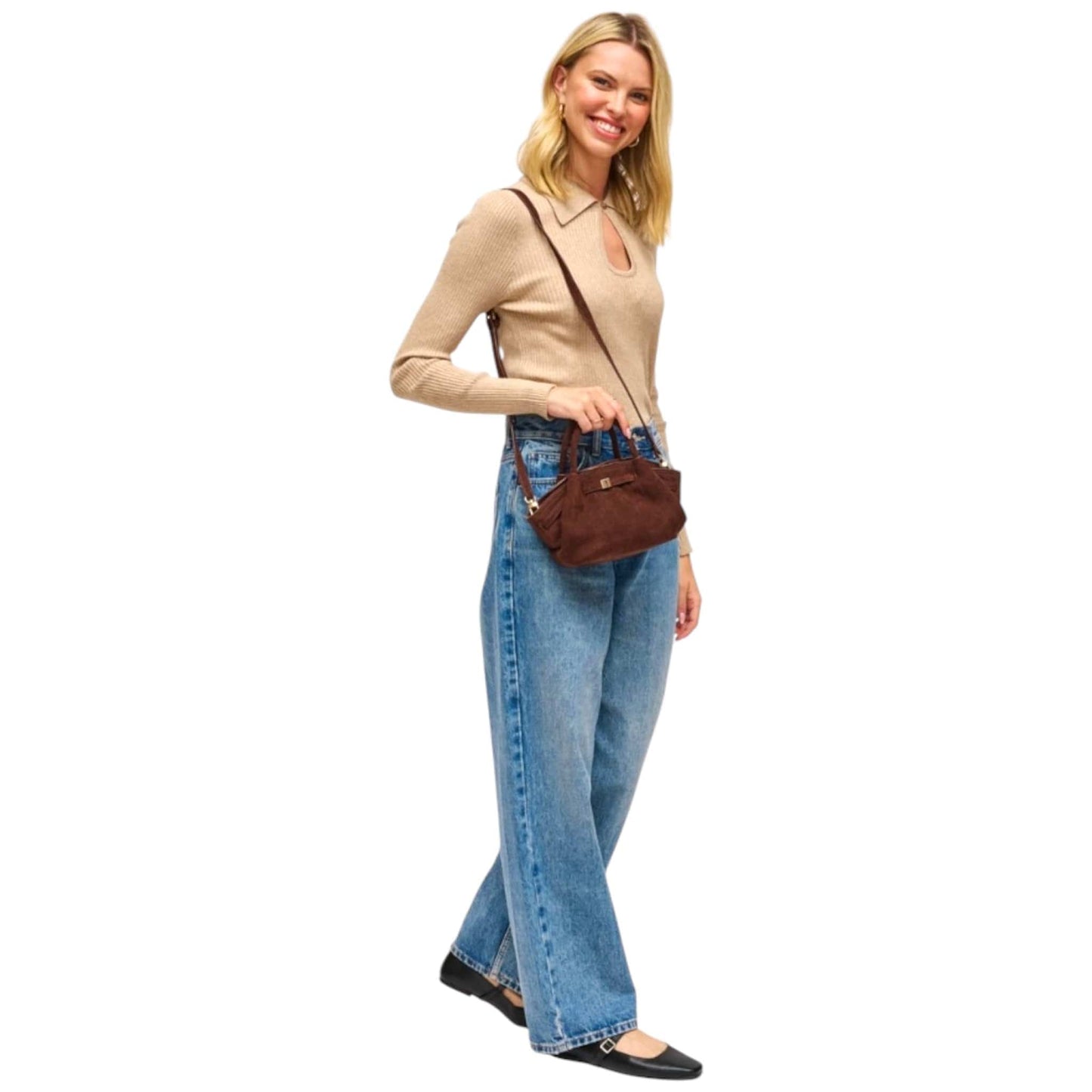 Brown Suede Crossbody Bag