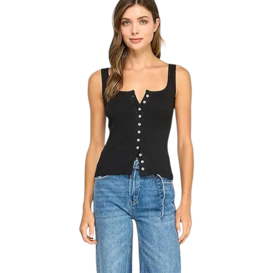 Black Button Down Square Neck Top