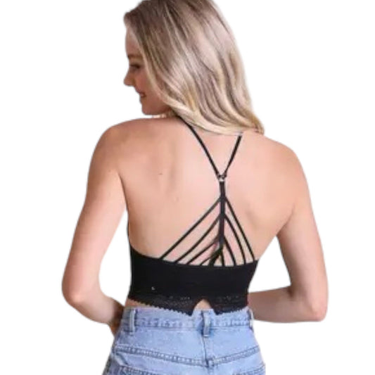 High Neck Crochet Lace Trim Bralette