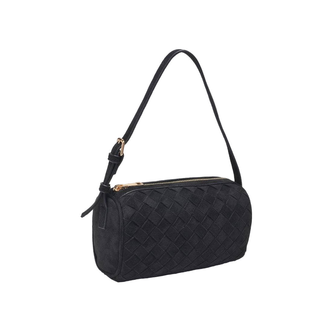 Black Vegan Leather Woven Texture Shoulder Bag