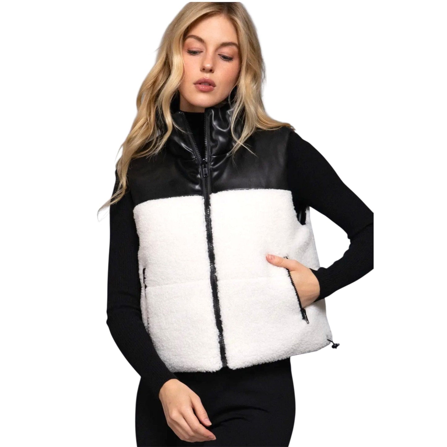 Reversible Black Faux Leather Sherpa Contrast Vest
