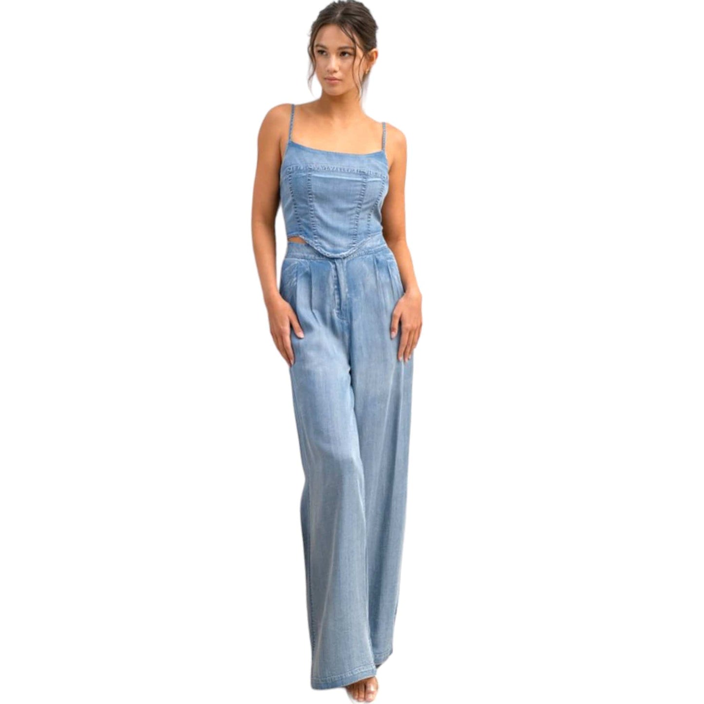 Washed Chambray Crop Corset Top