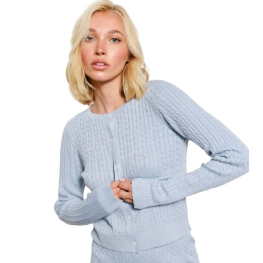 Dusty Blue Cable Knit Cardigan