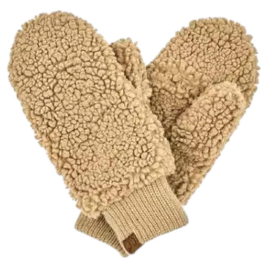 C.C Sherpa Mitten Gloves in Dark Camel