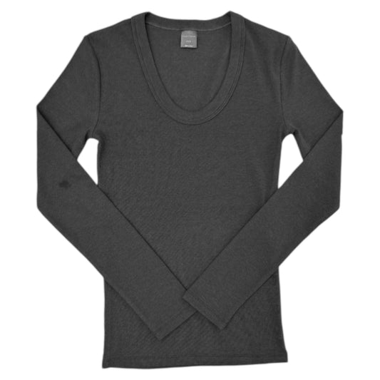Black Ribbed Long Sleeve Scoop Neck Top