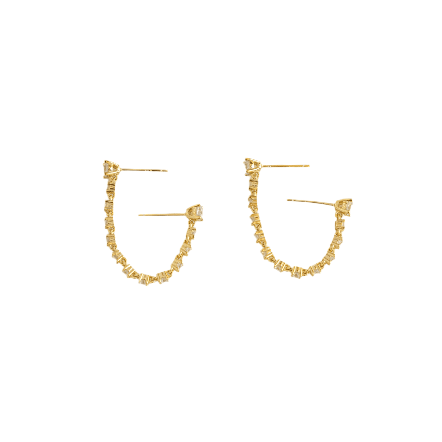 Two-Piercing Gold Tennis Chain Link Studs in Gold and Silver