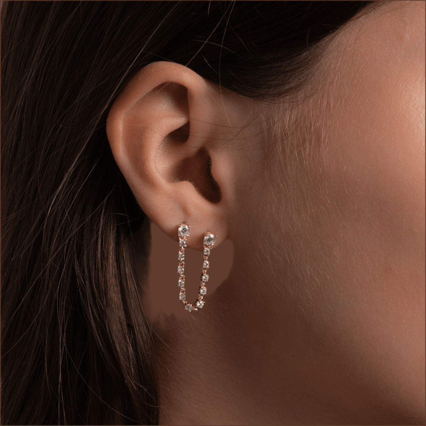 Two-Piercing Gold Tennis Chain Link Studs in Gold and Silver