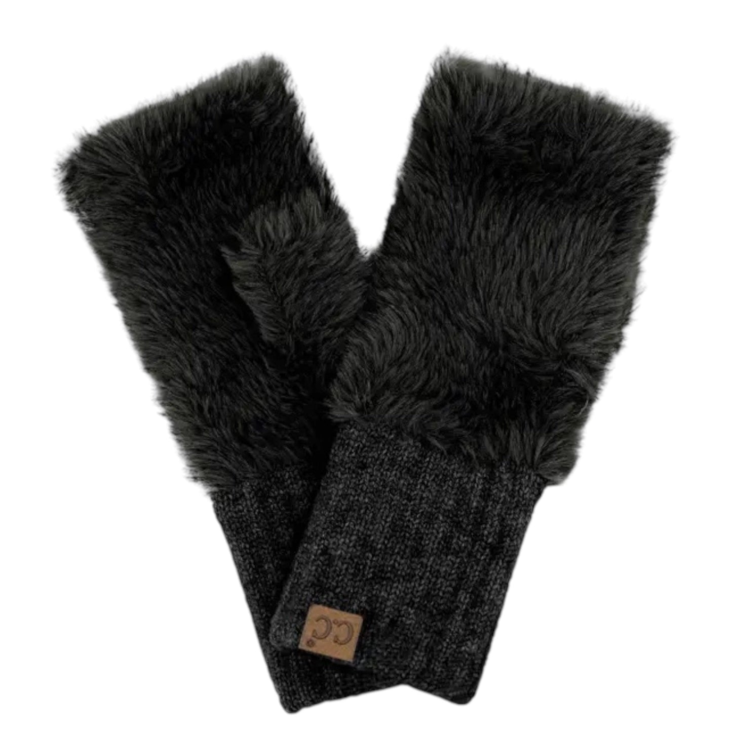 Black CC Plush Fingerless Gloves