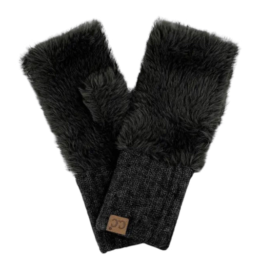 Black CC Plush Fingerless Gloves