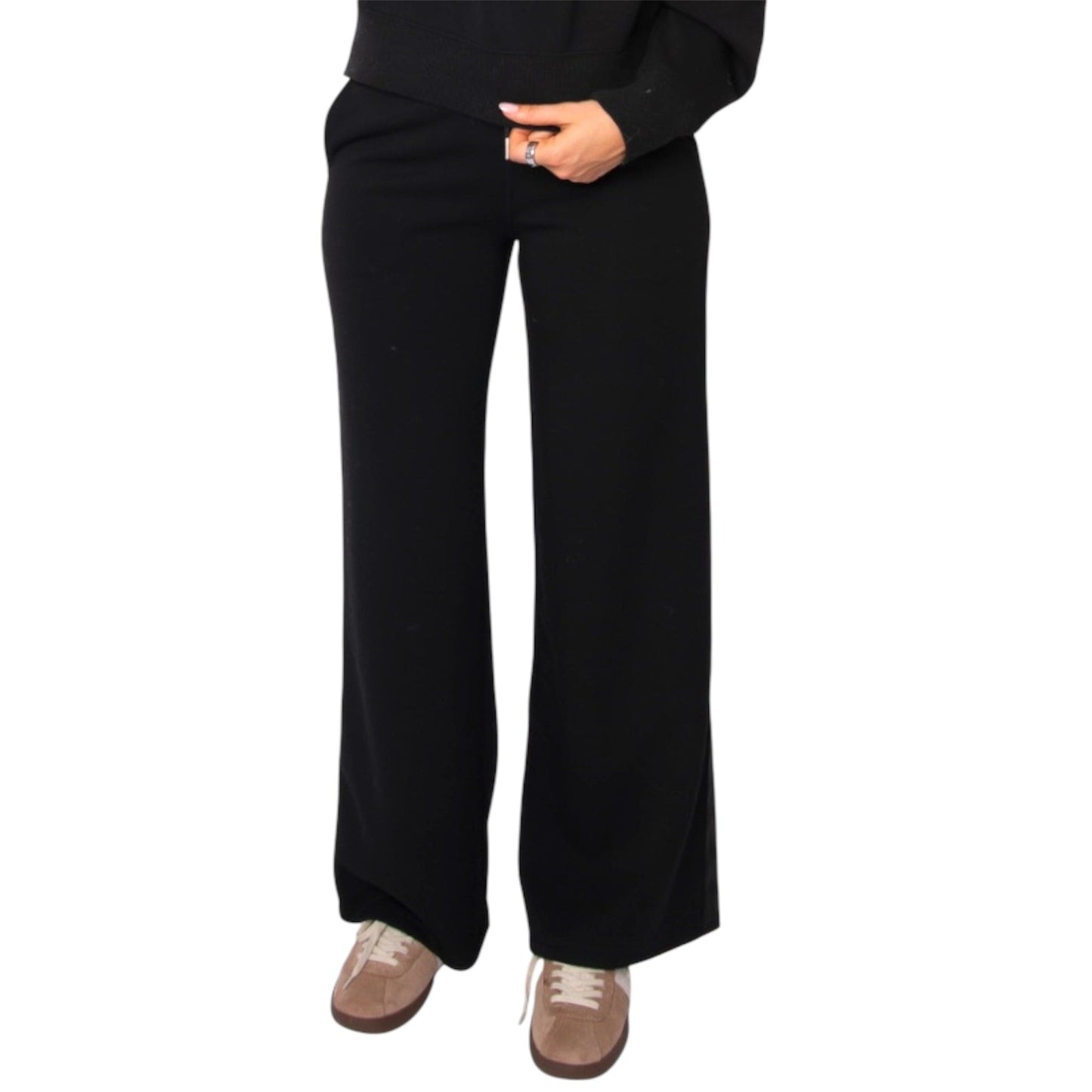 Soft Knit with Satin Trim Pull on Black Pants