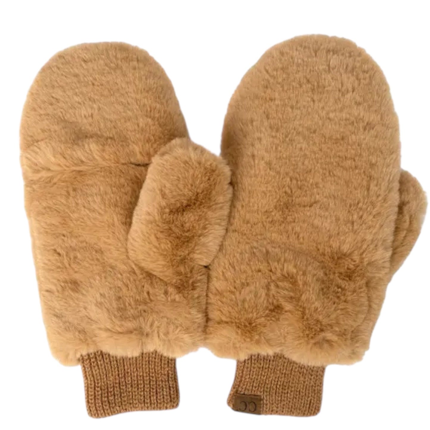 Camel CC Faux Fur Touchscreen Accessible Mittens