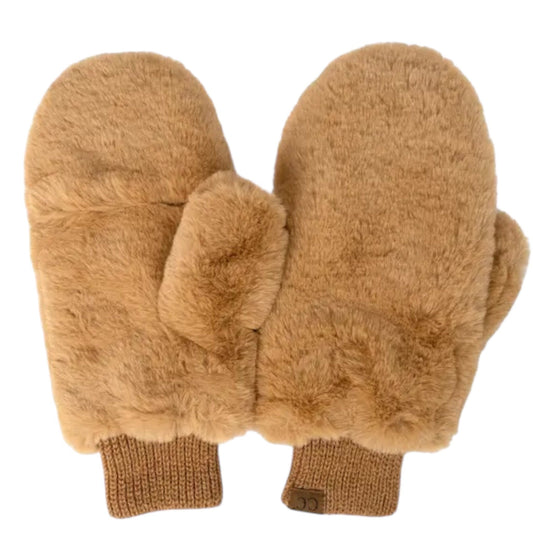 Camel CC Faux Fur Touchscreen Accessible Mittens