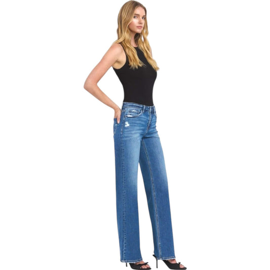 Mid Rise Full Length Wide Leg Jeans
