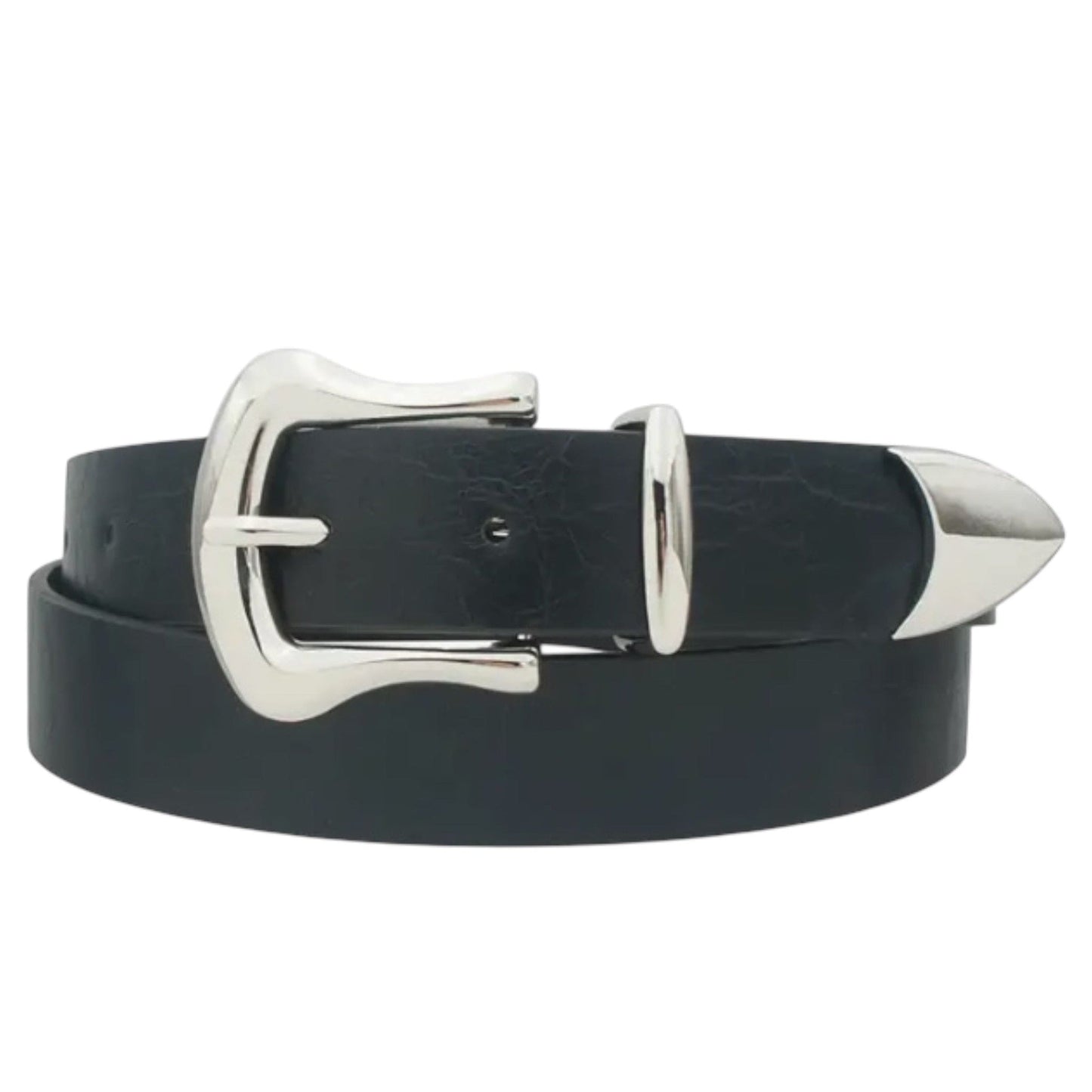 Irregular U Buckle Distressed Cracked Shine Belt
