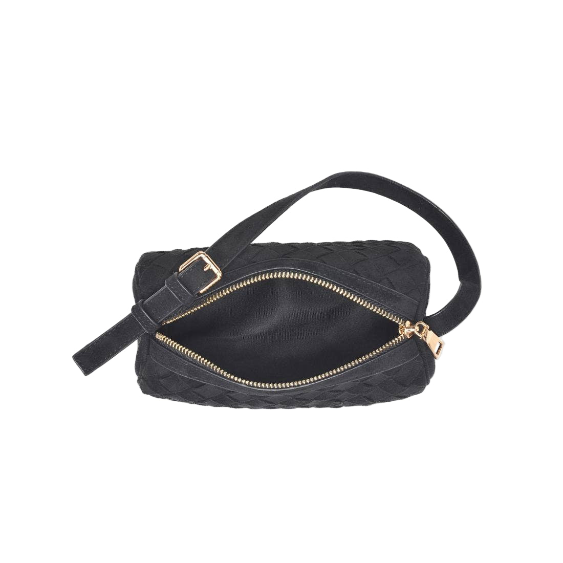 Black Vegan Leather Woven Texture Shoulder Bag