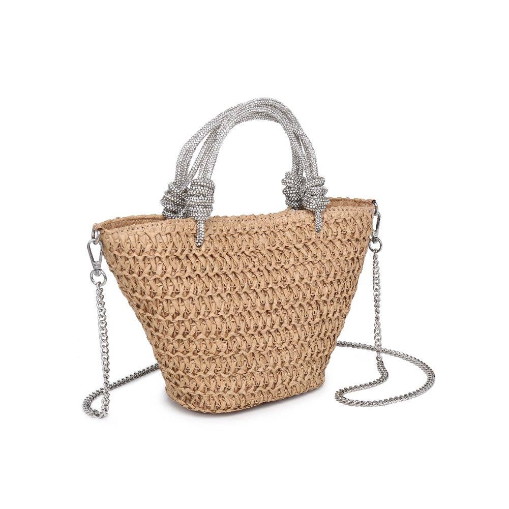 Straw Mini Tote with Crystal Handles in Natural