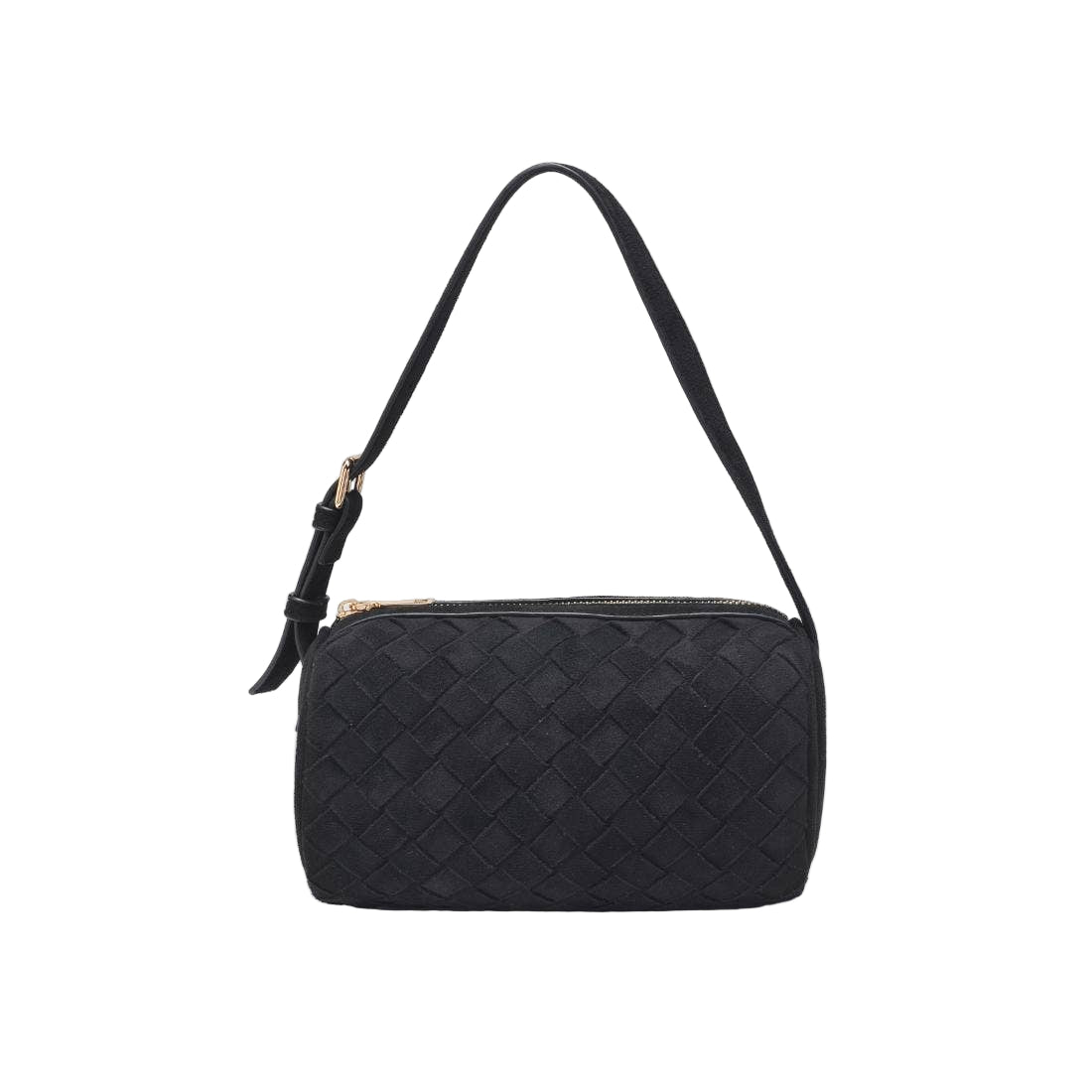 Black Vegan Leather Woven Texture Shoulder Bag