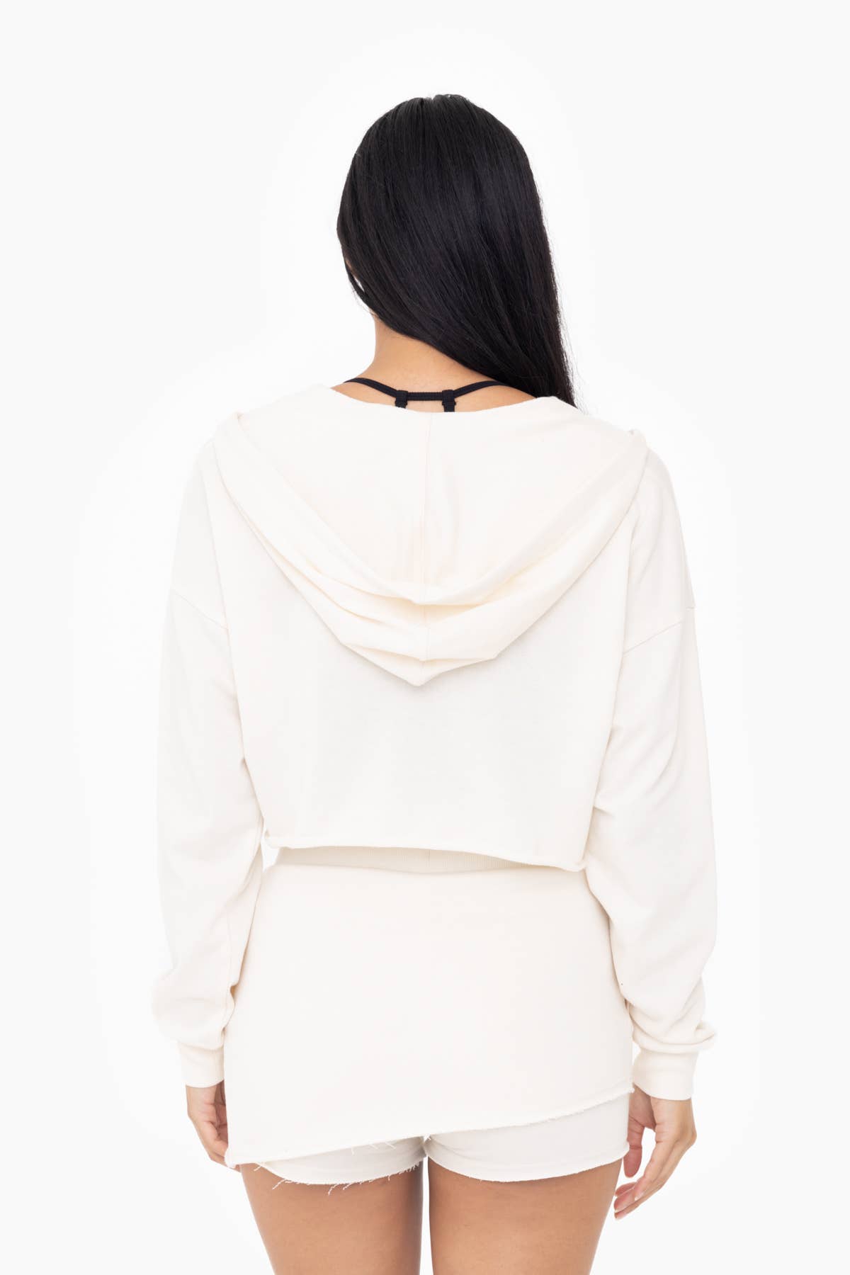 Natural Crop Hoodie Zip-Up French Terry Sweatshirt