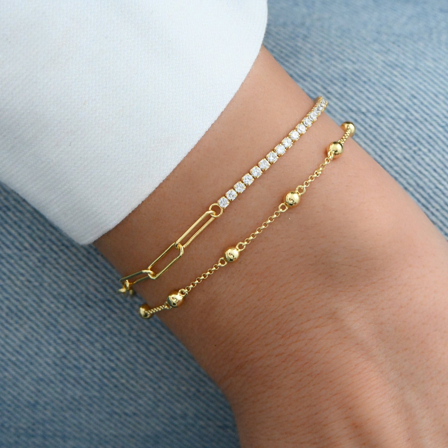 Tennis and Paperclip Bracelet in Gold and Silver