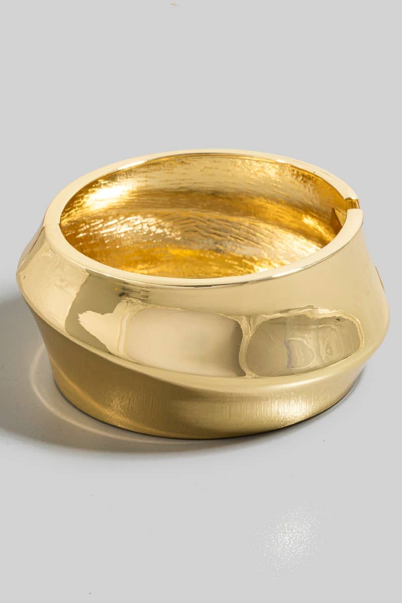 Pinched Wide Hinge Bangle Bracelet in Gold