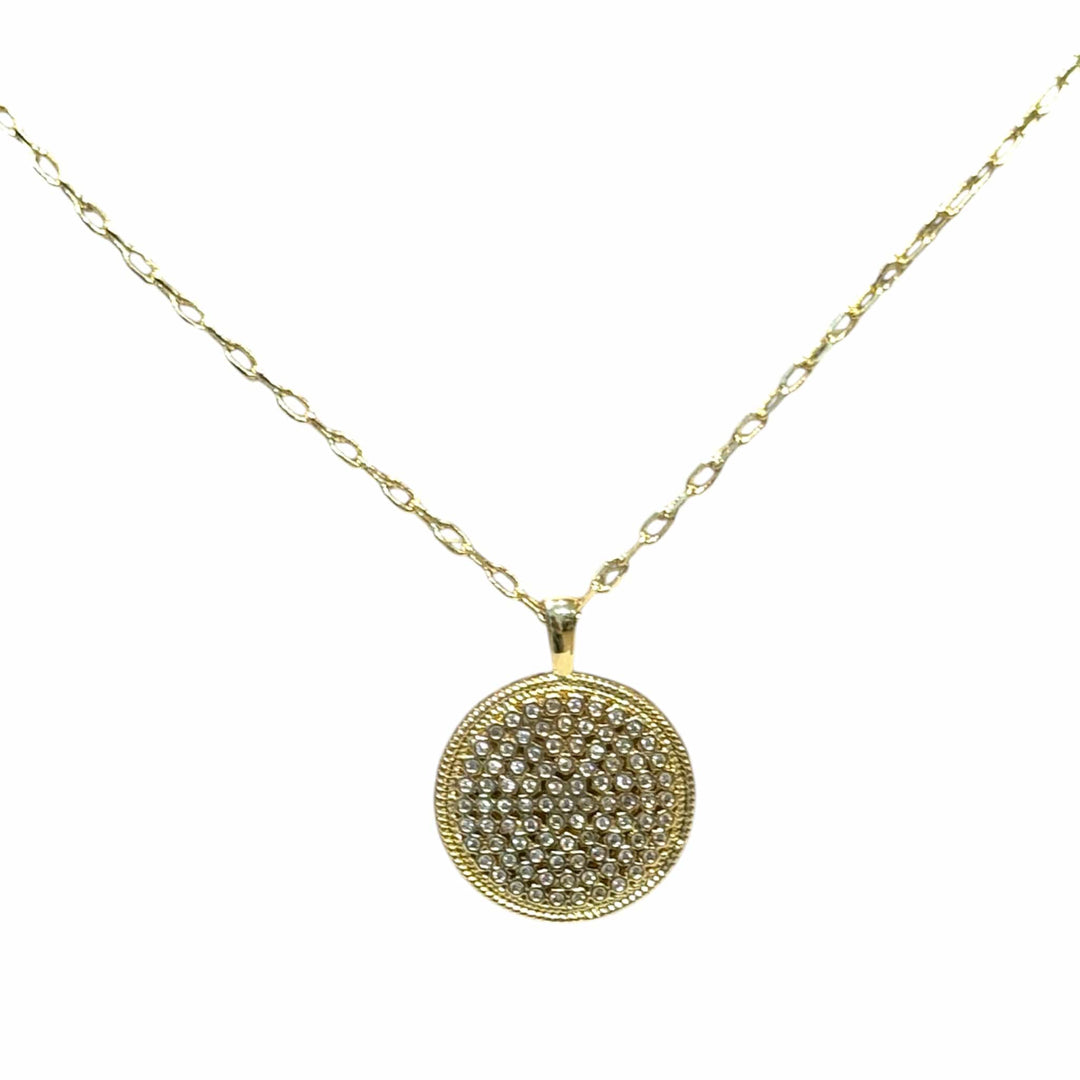 Gold CZ Micro Pave Round Honeycomb Shape Pendant Necklace
