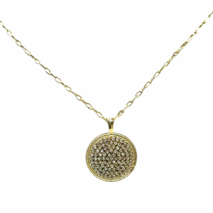 Gold CZ Micro Pave Round Honeycomb Shape Pendant Necklace