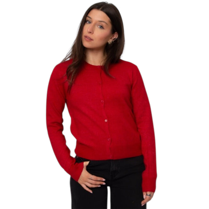 Astraea Long Sleeve Crew Neck Cardigan in Red