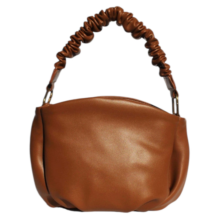 Tan Vegan Leather Ruched Mini Bag