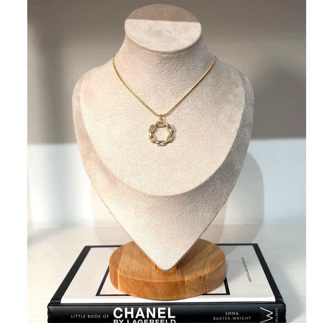 Gold CZ Micro Pave Round Pendant Necklace