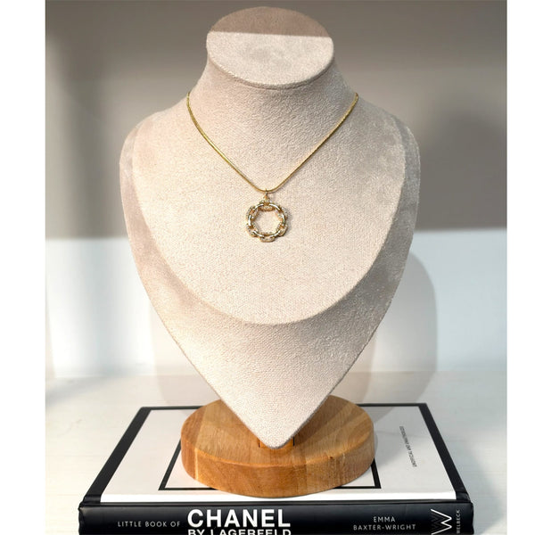 Gold CZ Micro Pave Round Pendant Necklace