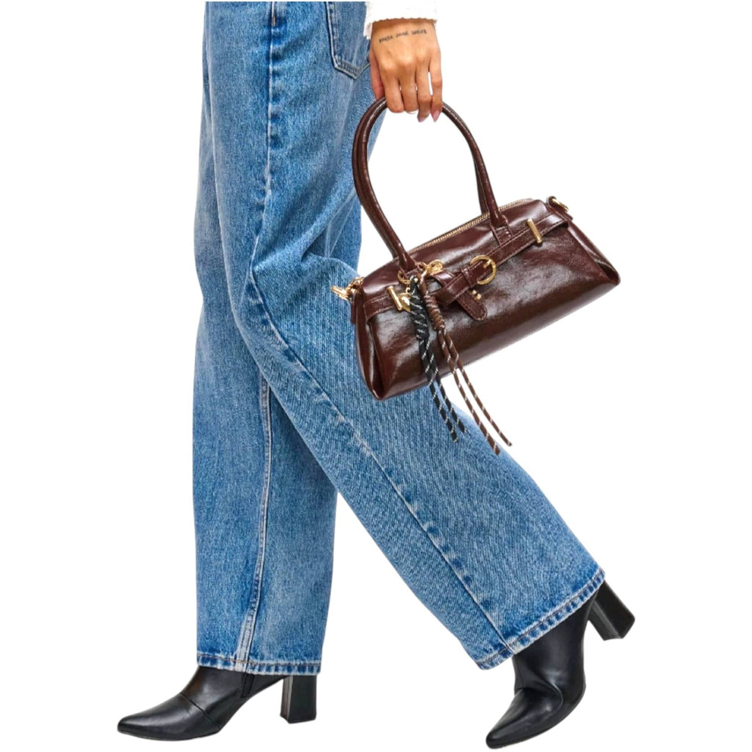 Brown Vegan Leather Top Handle Bag