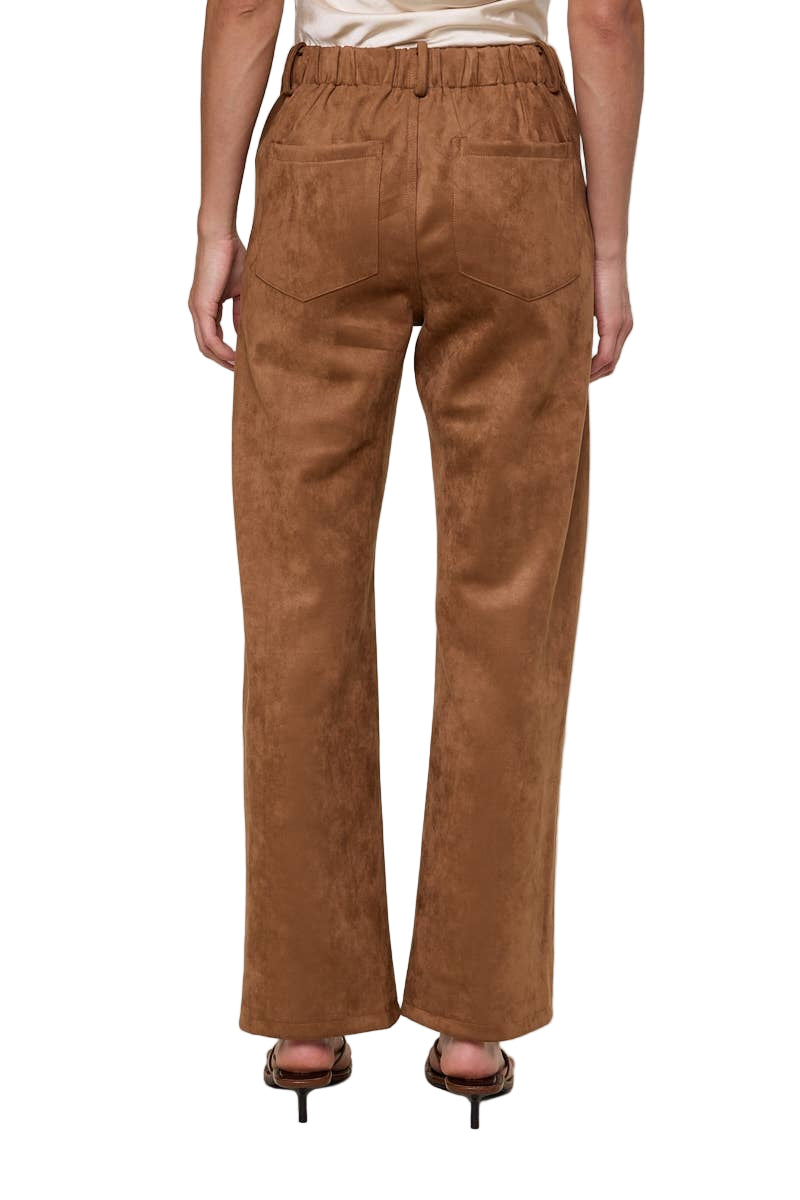 Suede Camel Front Tie Straight Leg Pants