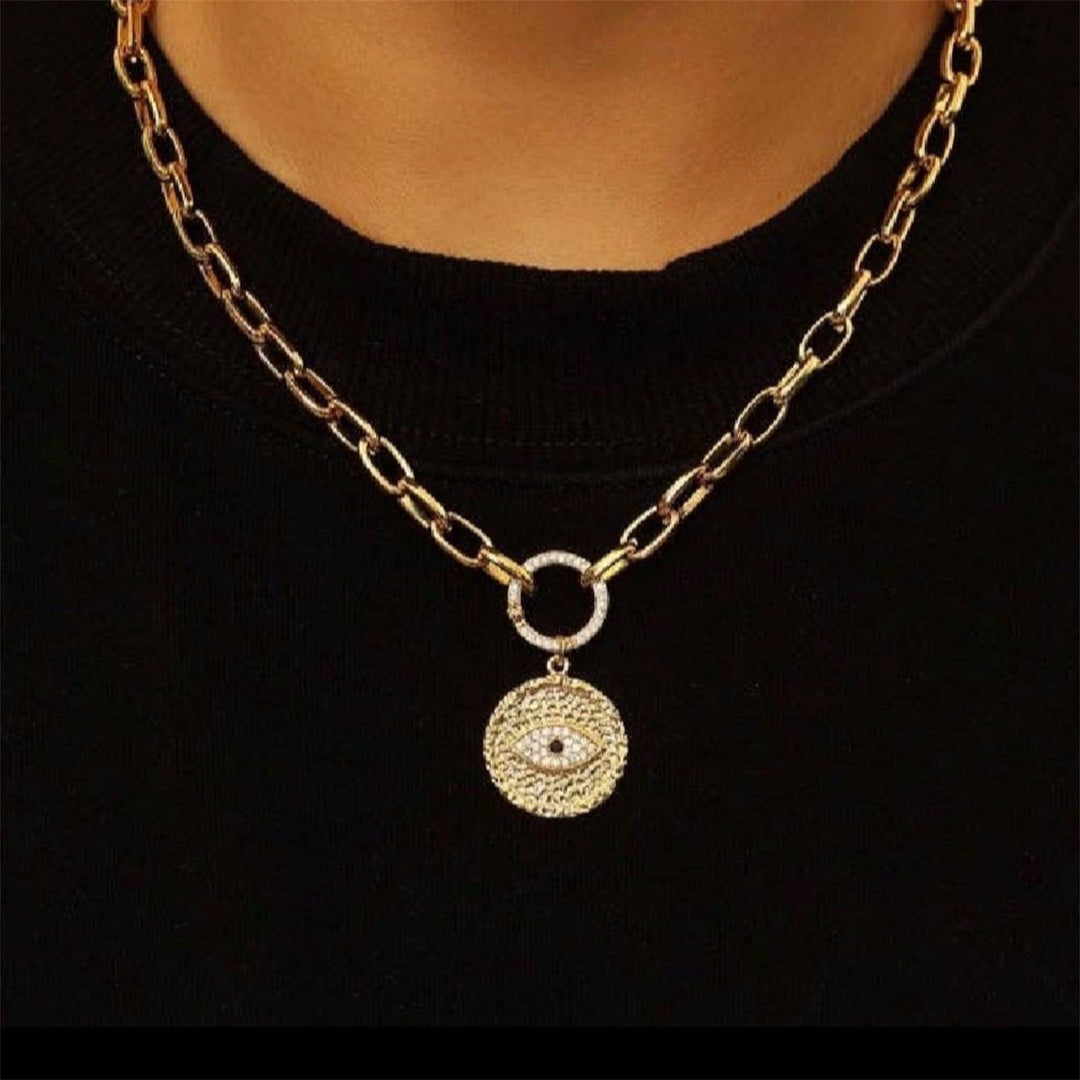 Paperclip Chain Necklace with Evil Eye Charm
