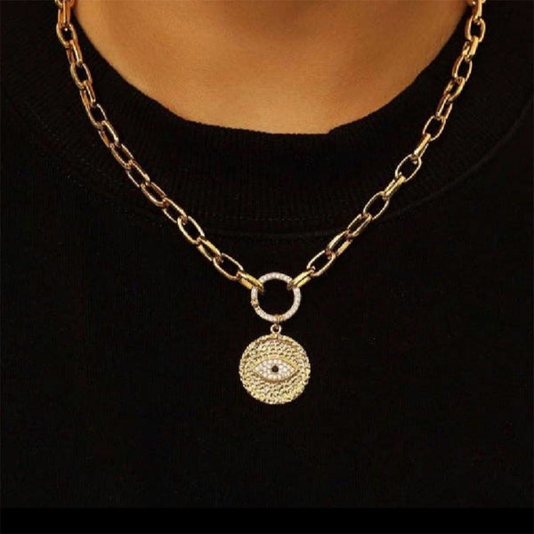 Paperclip Chain Necklace with Evil Eye Charm